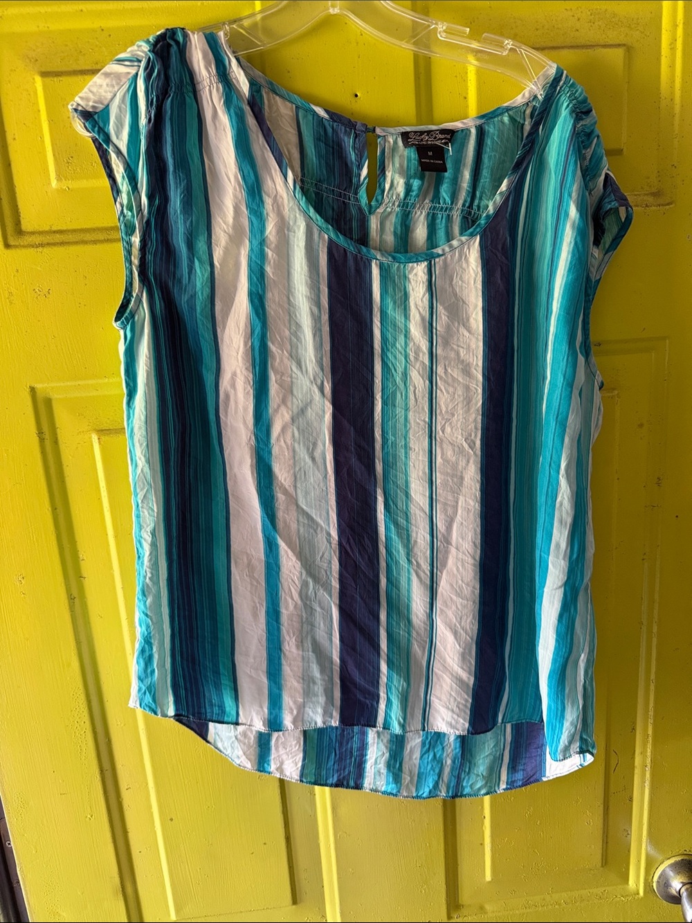 Lucky Brand Teal, Navy & White Striped Cap-Sleeve Blouse